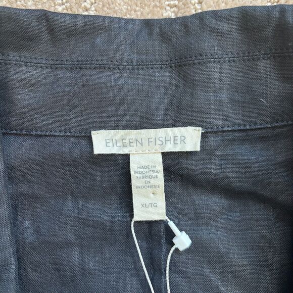 Eileen Fisher Long Linen Blazer Women's XL Black Open Organic Notch Collar NWT - Picture 3 of 9